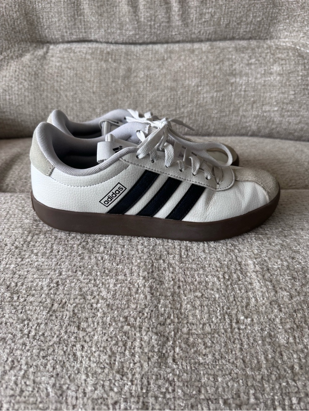 adidas VL Court 3.0 White Sneakers with Black Stripes and Brown Sole